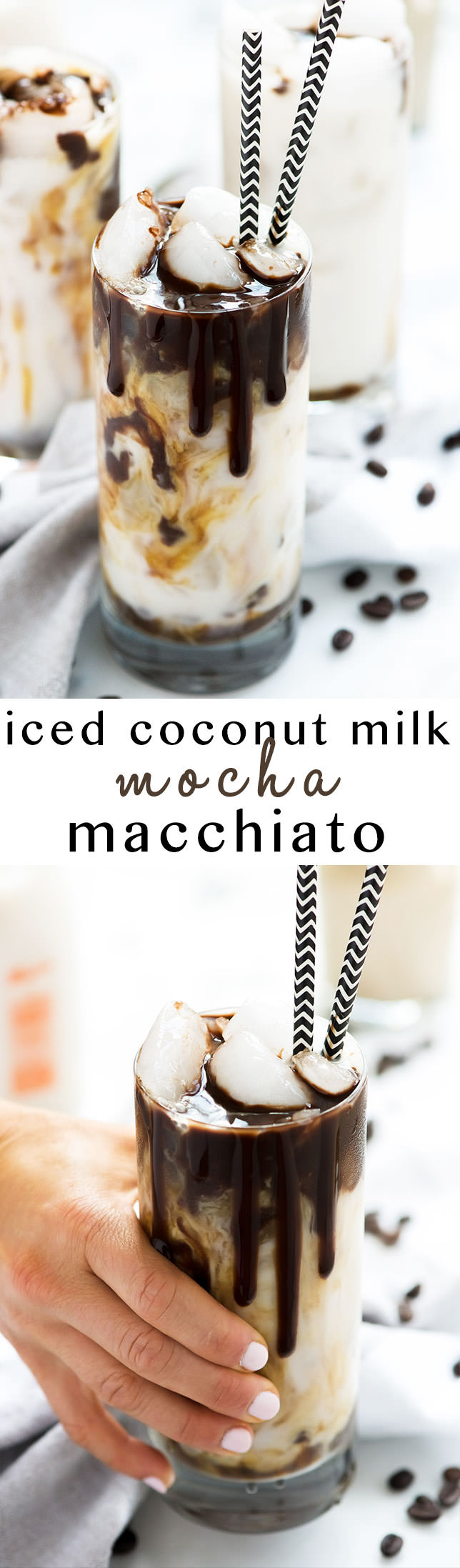 Iced Coconut Milk Mocha Macchiato is just how I want to start each day or give my afternoon a java jolt! Creamy coconut milk swirled with rich chocolate and topped with espresso. So fancy you will be calling yourself a barista!