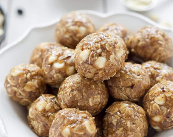 These Vanilla Espresso Almond Butter Energy Bites come in handy when you need more than just a cup of joe in the morning! Filled with hearty oats, almond butter, coffee and white chocolate chips; they are a healthy snack or treat!