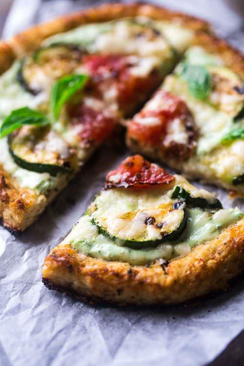 Cauliflower Pizza with Greek Yogurt Pesto | Food Faith Fitness
