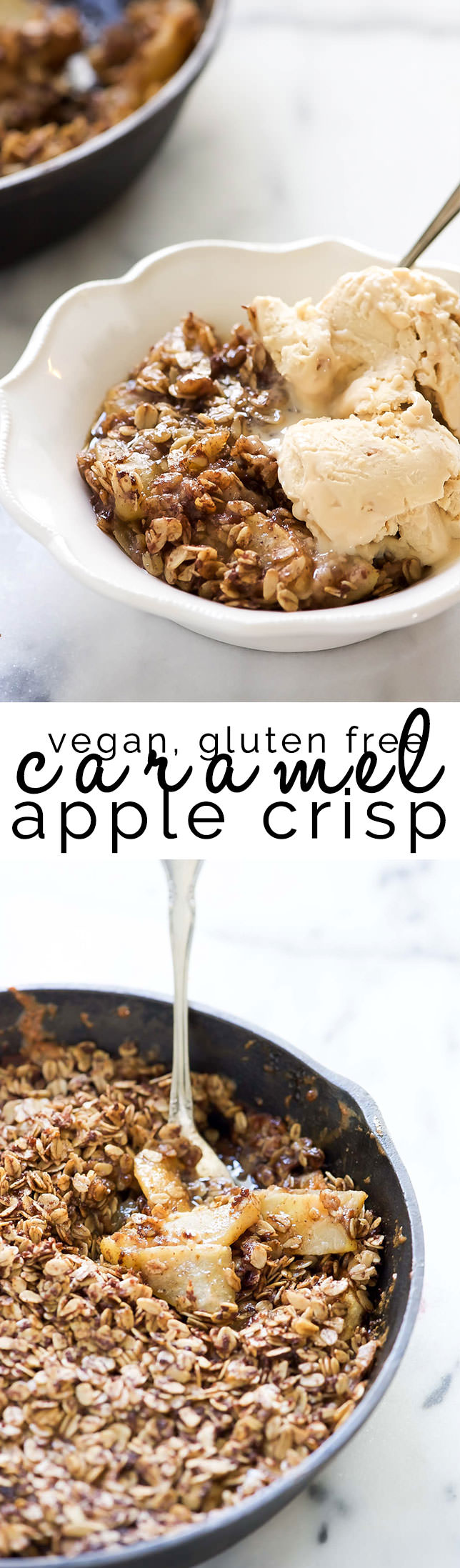 This Caramel Apple Crisp is filled with a gooey, naturally sweetened caramel sauce and topped with a wholesome oat topping! With only 8 ingredients, this secretly healthier dessert will be on repeat all season long!
