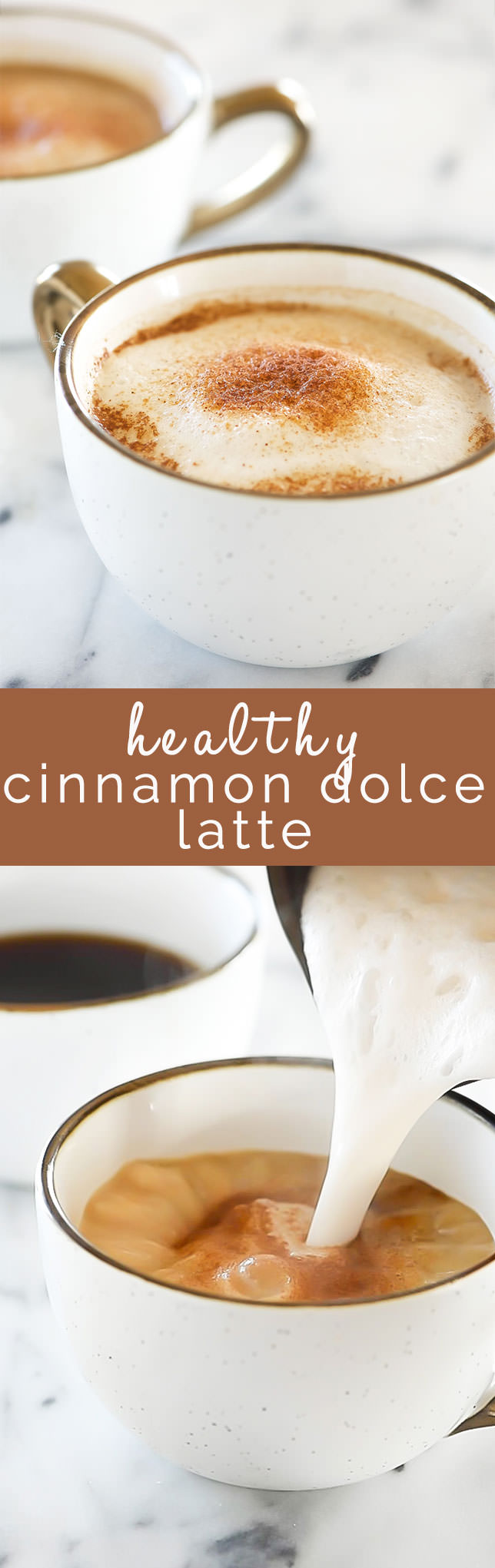 Homemade Cinnamon Dolce Latte Recipe is the best way to sip a coffeehouse favorite from the comfort of your own home! Made lighter with coconut sugar, homemade cinnamon syrup, and milk!