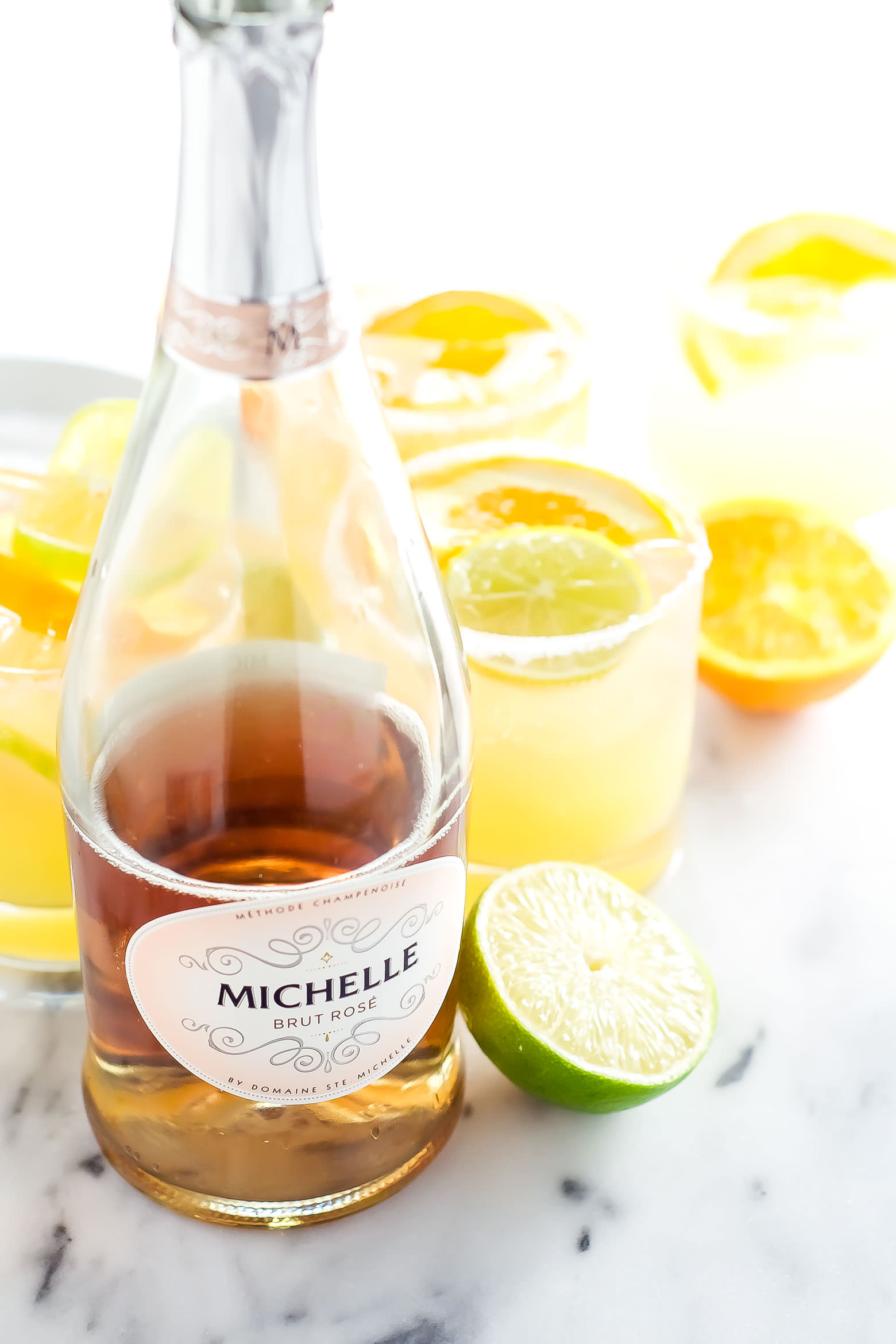 Rose Sangarita is for those moments when you can't decide between a fruity sangria and salty margarita! Tequila Blanco, mixed with fresh orange and lime juice then finished off with sparkling rose! 
