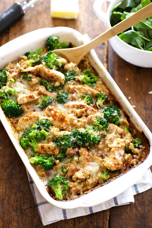 Creamy Chicken Quinoa and Broccoli Casserole | Pinch of Yum