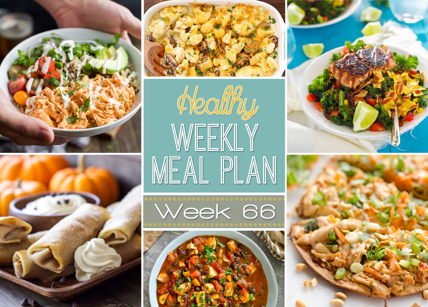 This healthy meal plan is filled with pumpkin egg rolls for that sweet tooth, and a festive Mummy Braid Pizza for snacking between trick or treaters! 
